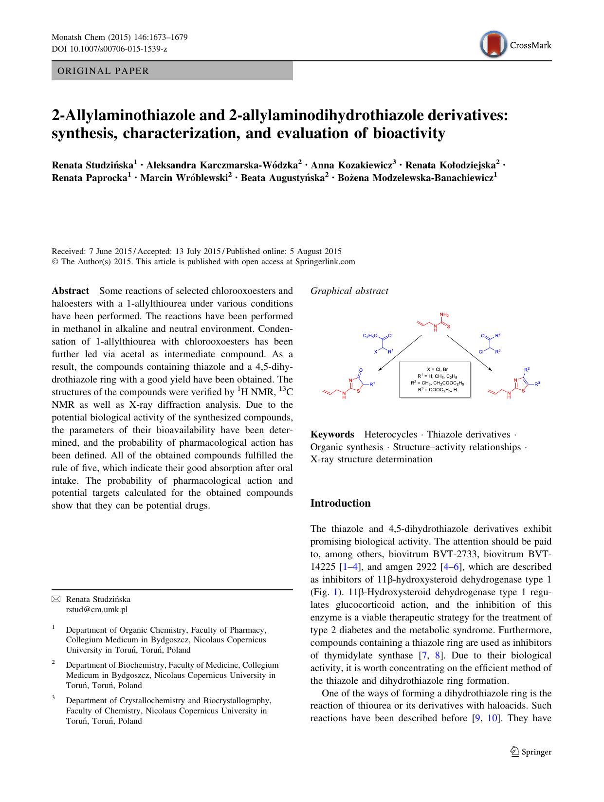 2-Allylaminothiazole and 2-allylaminodihydrothiazole derivatives: synthesis, characterization, and evaluation of bioactivity by unknow