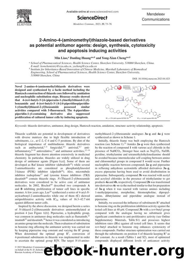 2-Amino-4-(aminomethyl)thiazole-based derivatives as potential antitumor agents: design, synthesis, cytotoxicity and apoptosis inducing activities by Min Liao & Danling Huang & Yong-Xian Cheng