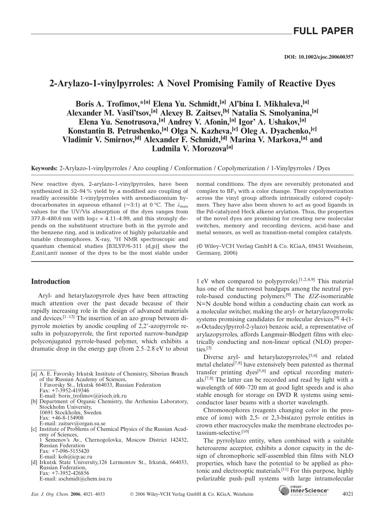 2-Arylazo-1-vinylpyrroles: A Novel Promising Family of Reactive Dyes by Unknown