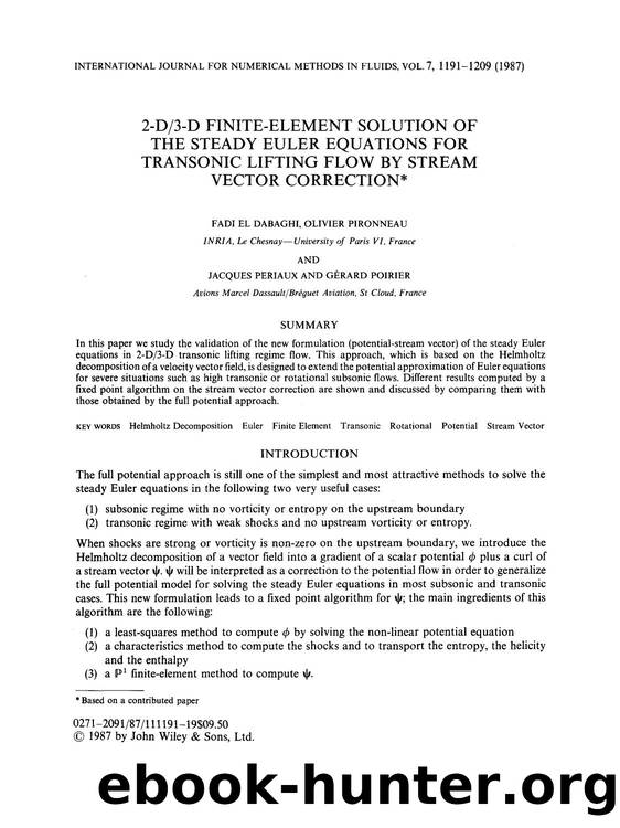 2-D3-D finite-element solution of the steady Euler equations for transonic lifting flow by stream vector correction by Unknown