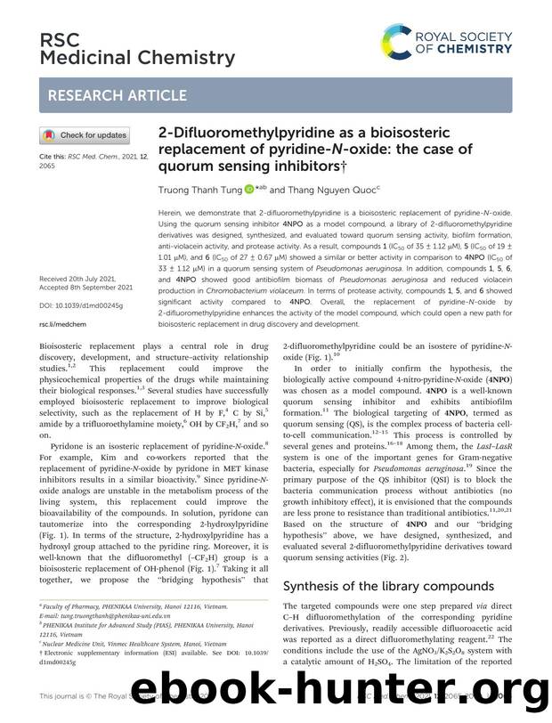 2-Difluoromethylpyridine as a bioisosteric replacement of pyridine-N-oxide: the case of quorum sensing inhibitors by Truong Thanh Tung & Thang Nguyen Quoc