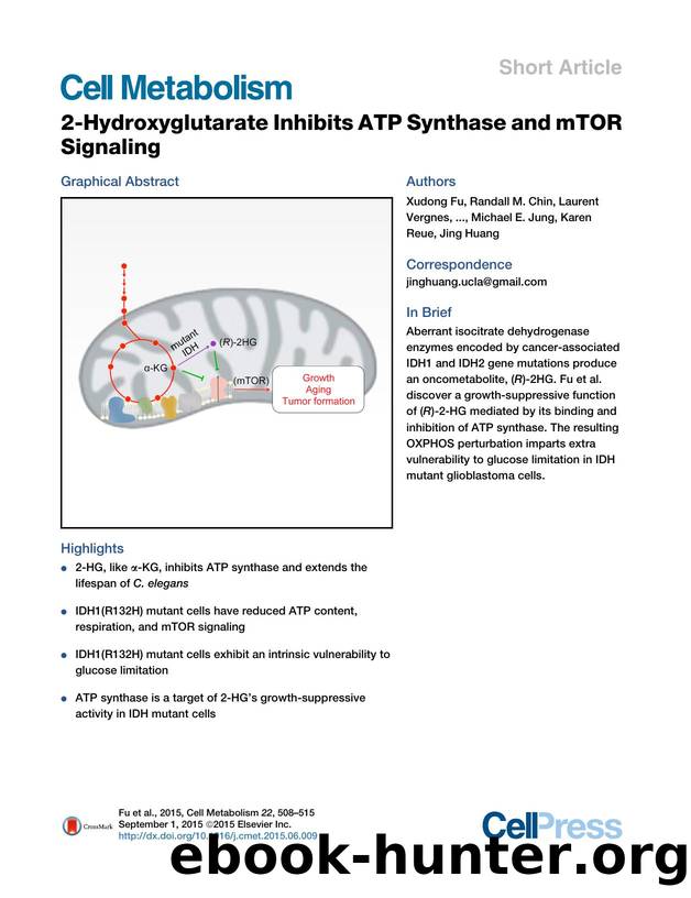 2-Hydroxyglutarate Inhibits ATP Synthase and mTOR Signaling by unknow