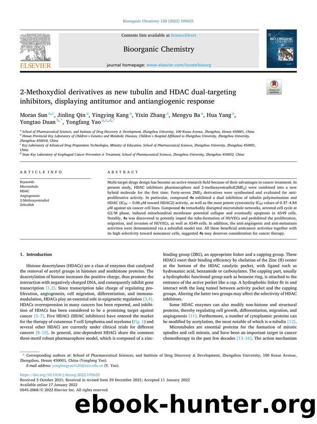2-Methoxydiol derivatives as new tubulin and HDAC dual-targeting inhibitors, displaying antitumor and antiangiogenic response by unknow