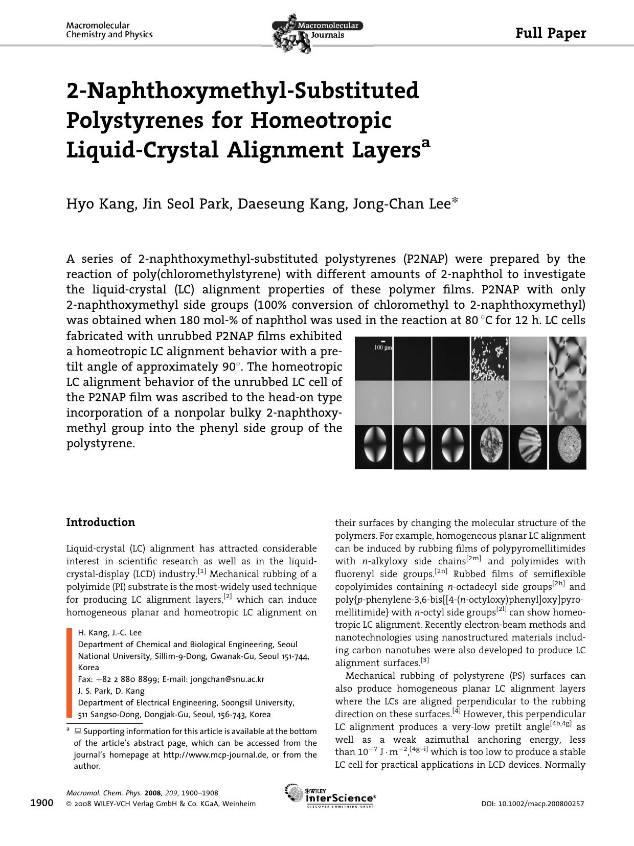 2-Naphthoxymethyl-Substituted Polystyrenes for Homeotropic Liquid-Crystal Alignment Layers by Unknown