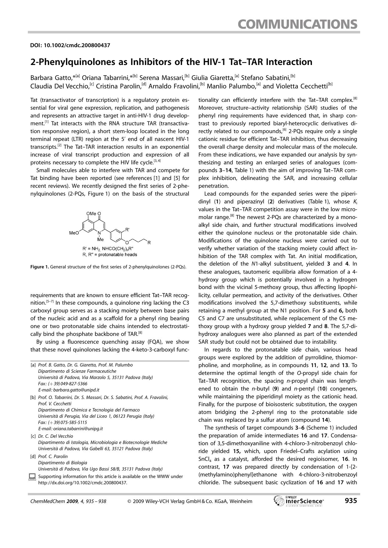 2-Phenylquinolones as Inhibitors of the HIV-1 Tat-TAR Interaction by Unknown