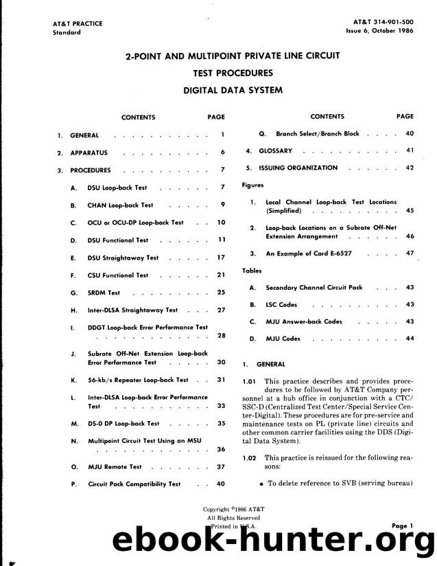 2-Point and Multipoint Private Line Circuit Test Procedures Digital Data System by AT&&T |