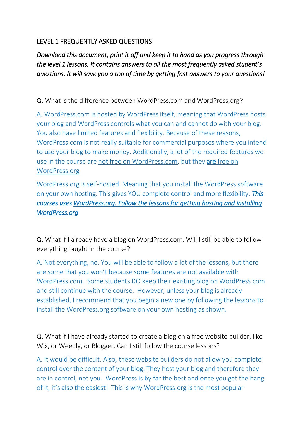 2.1 LEVEL 1 FREQUENTLY ASKED QUESTIONS UPDATED.pdf by Julie Wilson