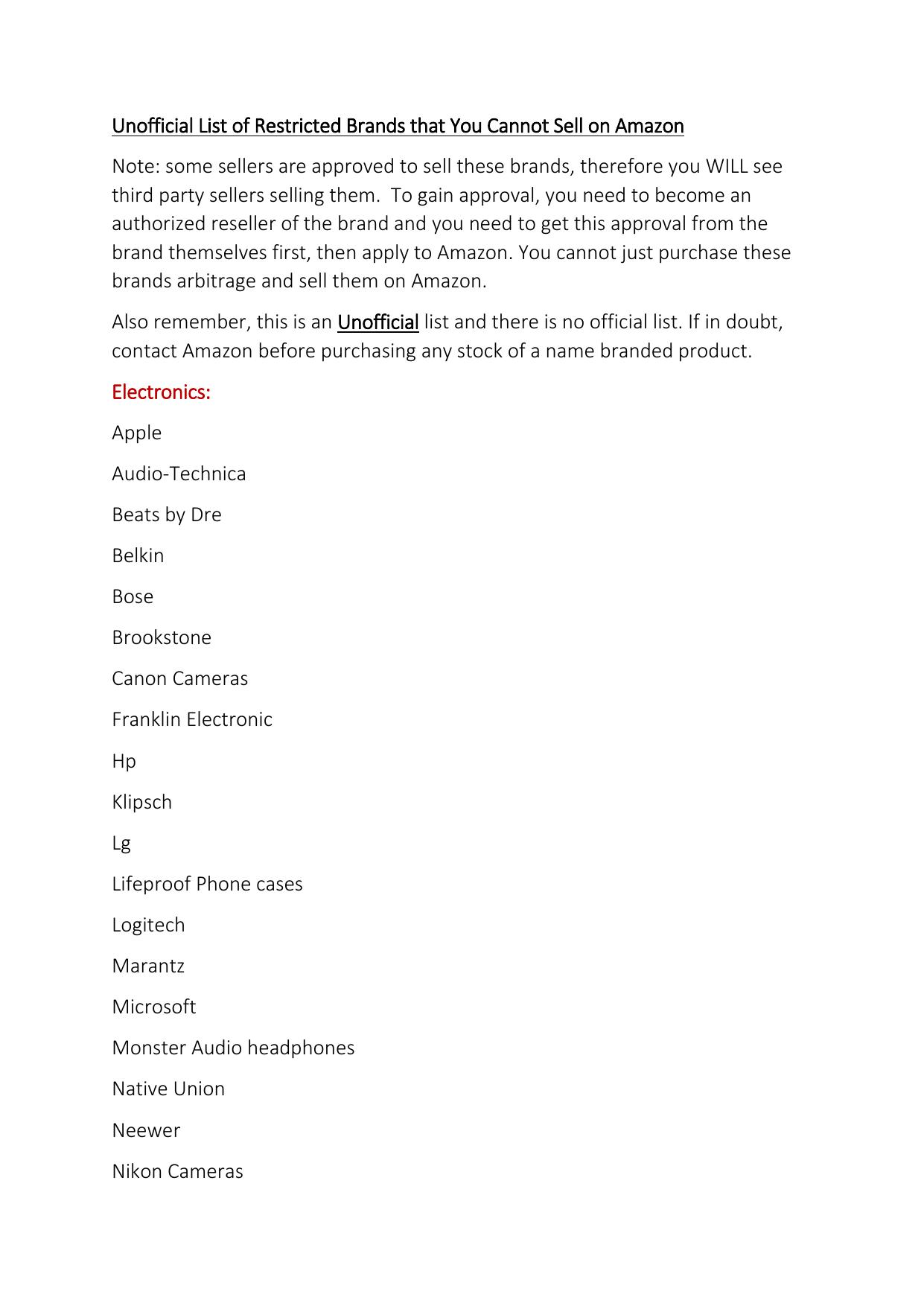 2.1 Unofficial List of Restricted Brands that You Cannot Sell on Amazon.pdf by Julie Wilson