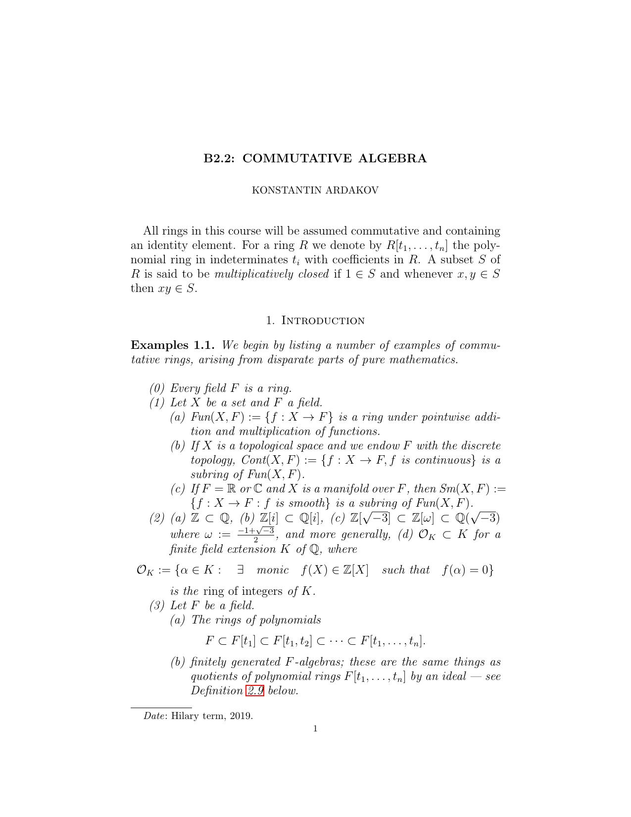 2.2: Commutative Algebra by Konstantin Ardakov