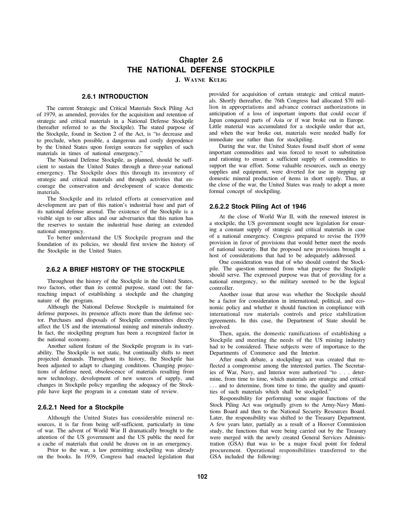 2.6 The National Defense Stockpile by Society for Mining Metallurgy & Exploration Inc