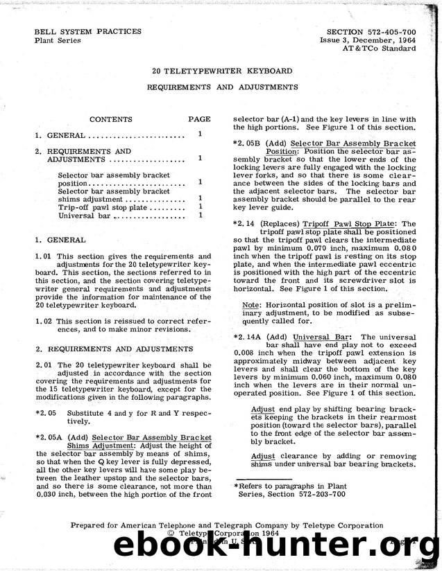 20 TELETYPEWRITER KEYBOARD REQUIREMENTS AND ADJUSTMENTS by Teletype