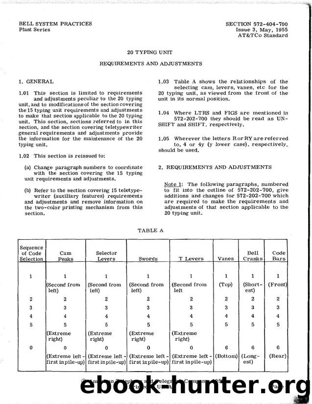 20 TYPING UNIT REQUIREMENTS AND ADJUSTMENTS by Teletype