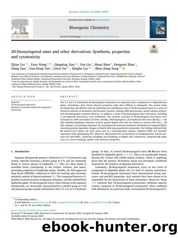 20-Deoxyingenol ester and ether derivatives: Synthesis, properties and cytotoxicity by unknow