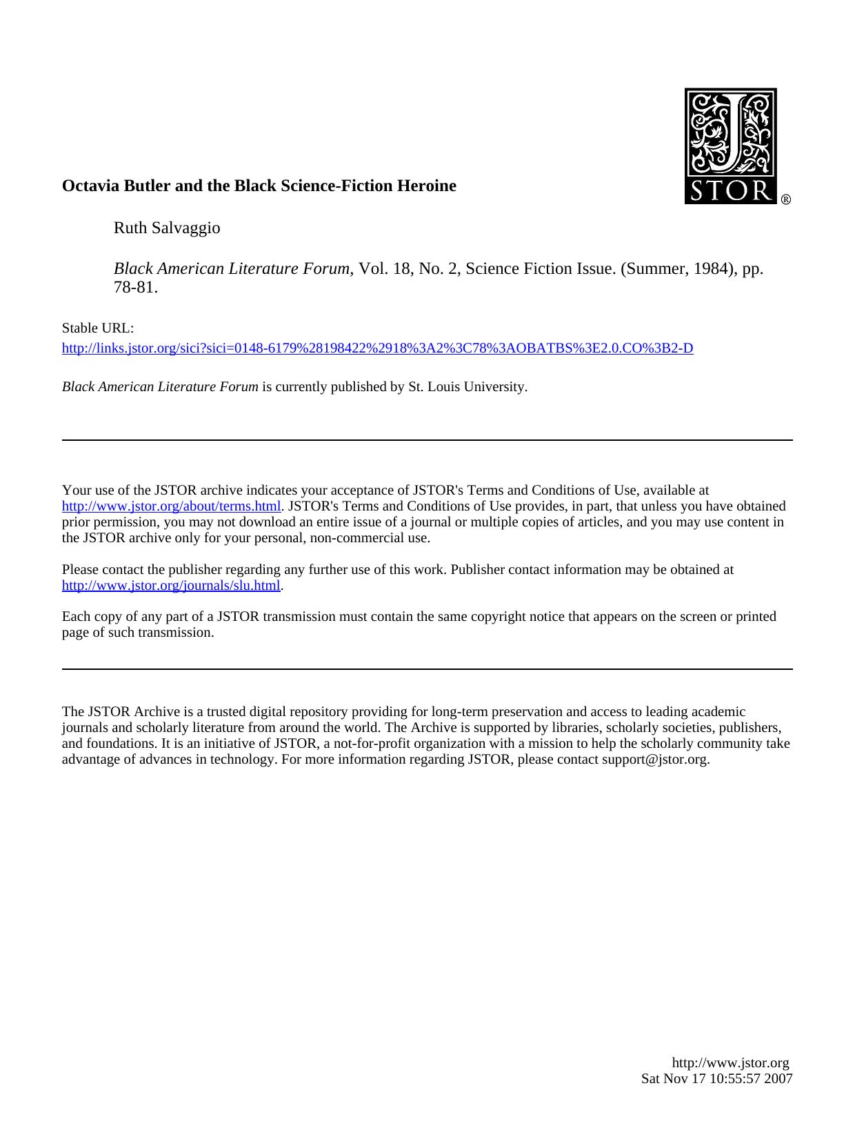20. Octavia Butler and the Black Science-Fiction Heroine by Unknown