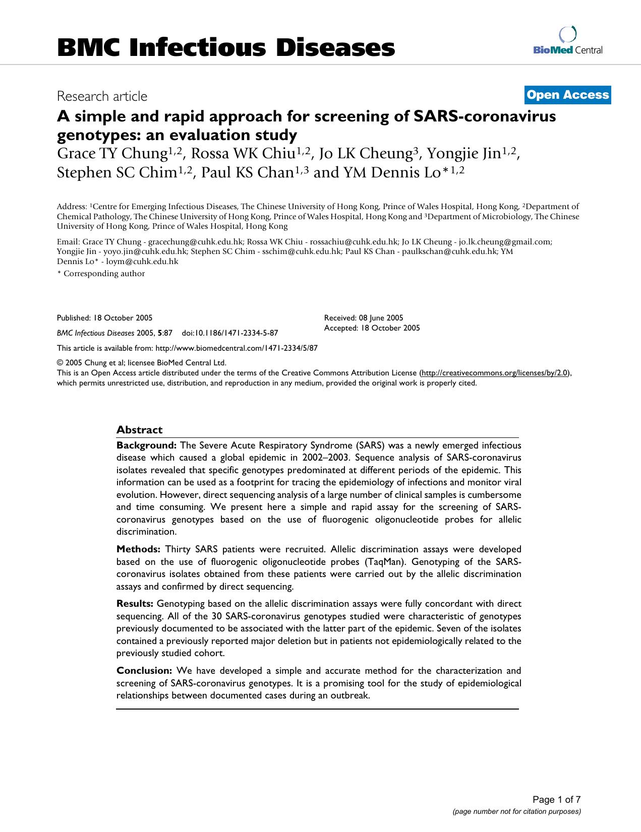 2005 A simple and rapid approach for screening of SARS-coronavirus genotypes an evaluation study by Unknown