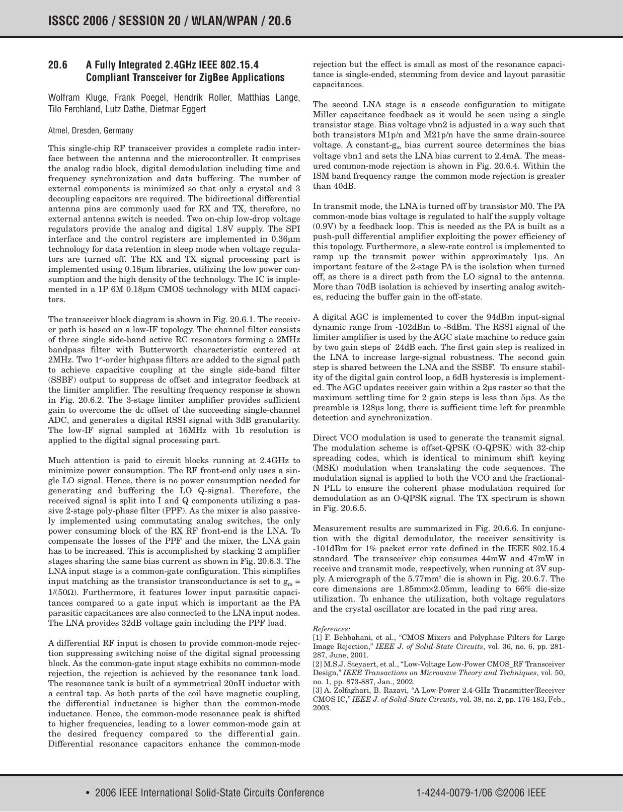 2006 IEEE International Solid-state Circuits Conference Digest of Technical Papers by Institute of Electrical and Electronics Engineers