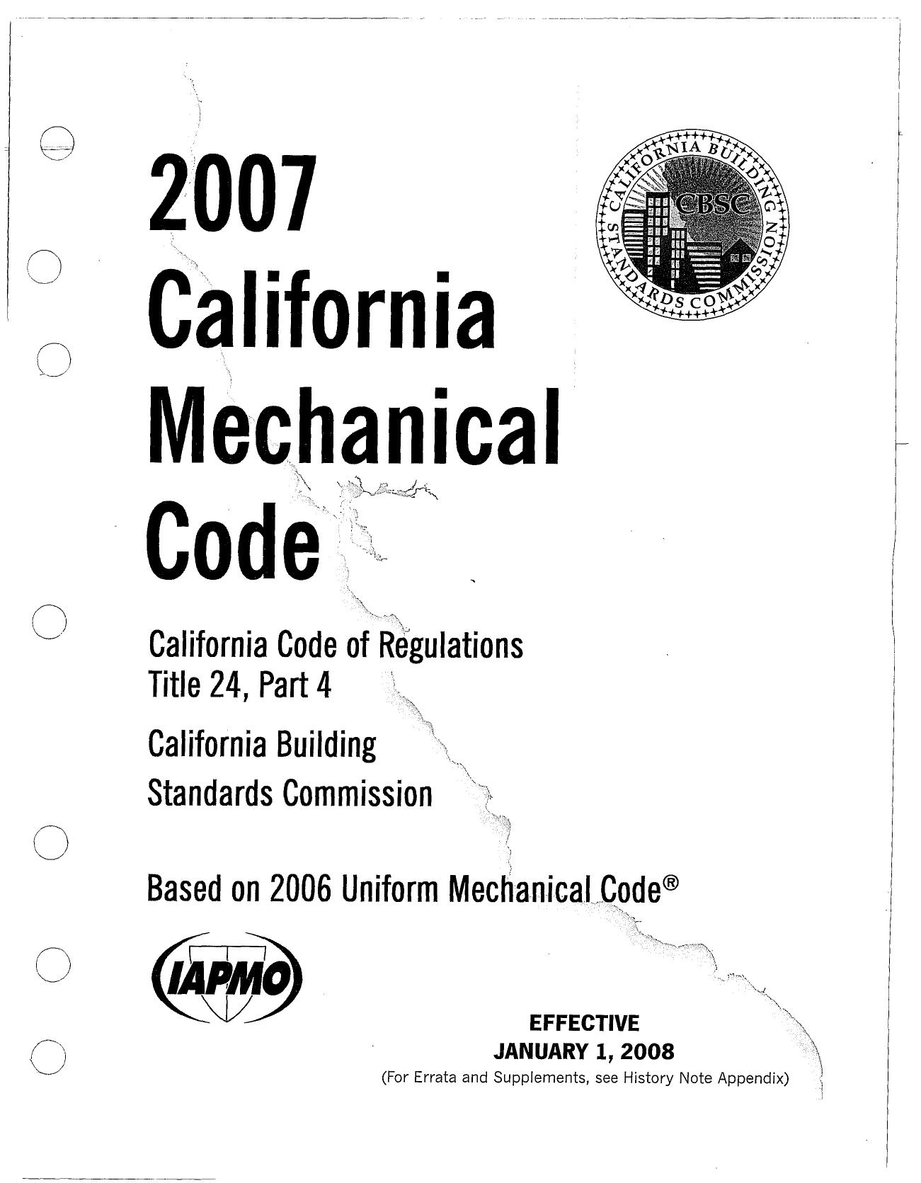 2007 California mechanical code : California Code of Regulations, Title 24, Part 4 by unknow