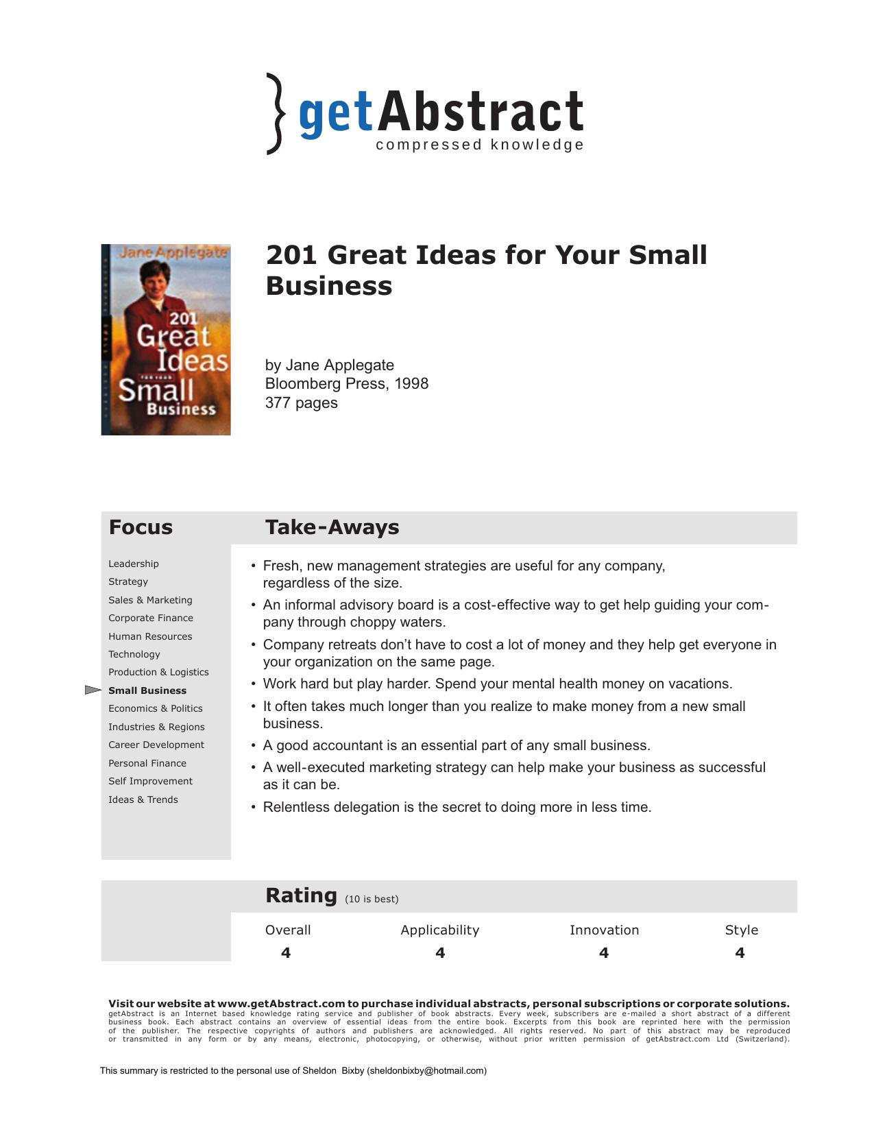 201 Great Ideas for Your Small Business by getAbstract