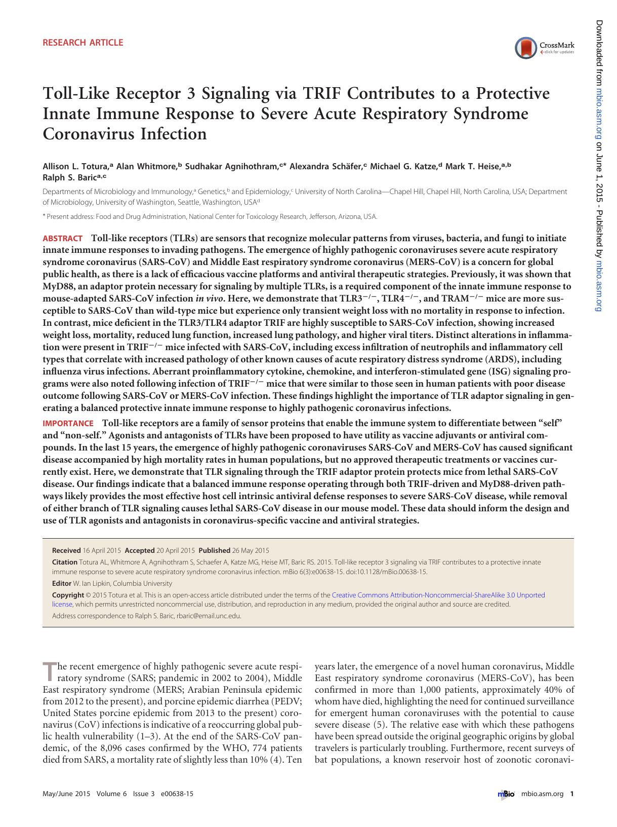 2015 Toll-Like Receptor 3 Signaling via TRIF Contributes to a Protective Innate Immune Response to Severe Acute Respirat by Unknown