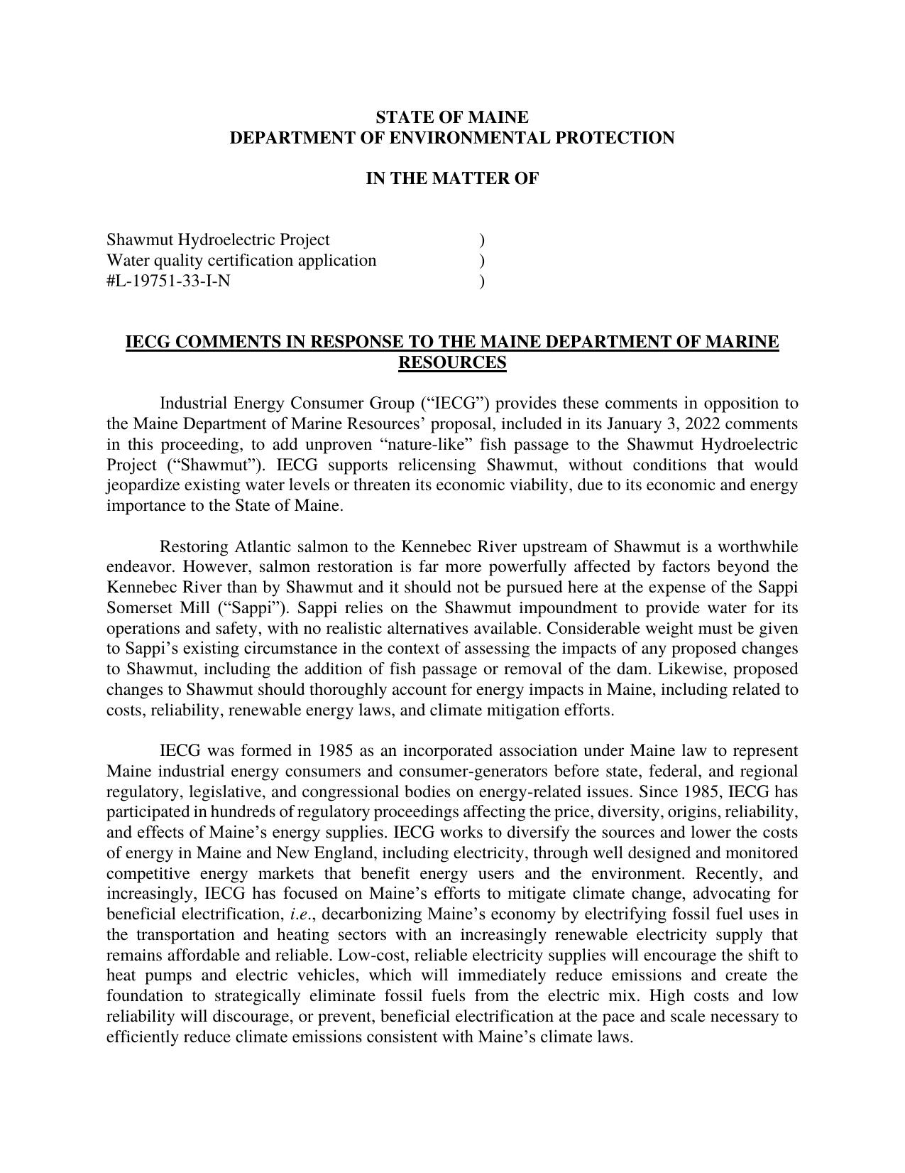 2022-06-03 comments by IECG re DEP Application #L-19751-33-I-N by R. Benjamin Borowski