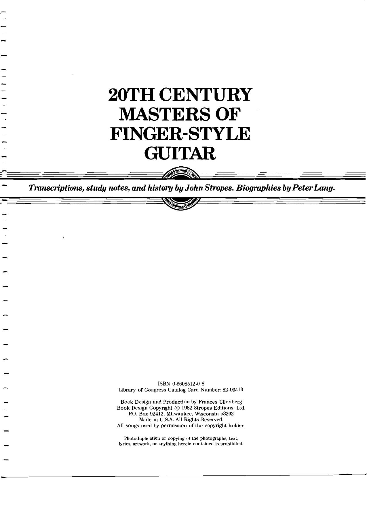 20th Century Masters of Fingerstyle Guitar by Stropes John Lang Peter