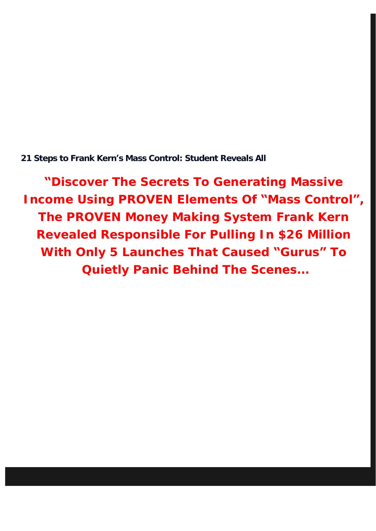 21 Steps To Frank Kerns Mass Control- Student Reveals All. by Best of Kuszter's Collection