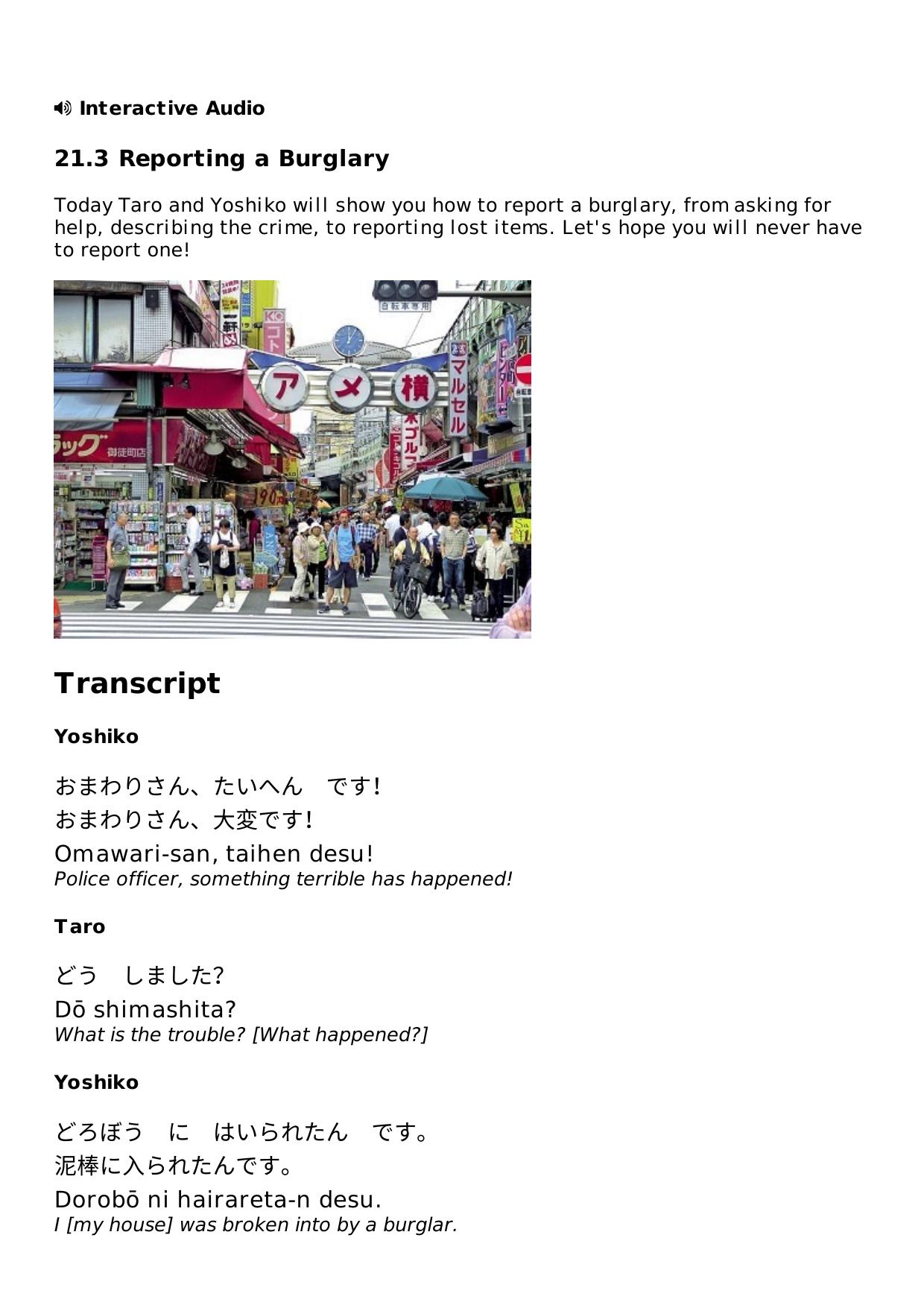 21.3 Reporting a Burglary Lesson | Rocket Japanese by Unknown