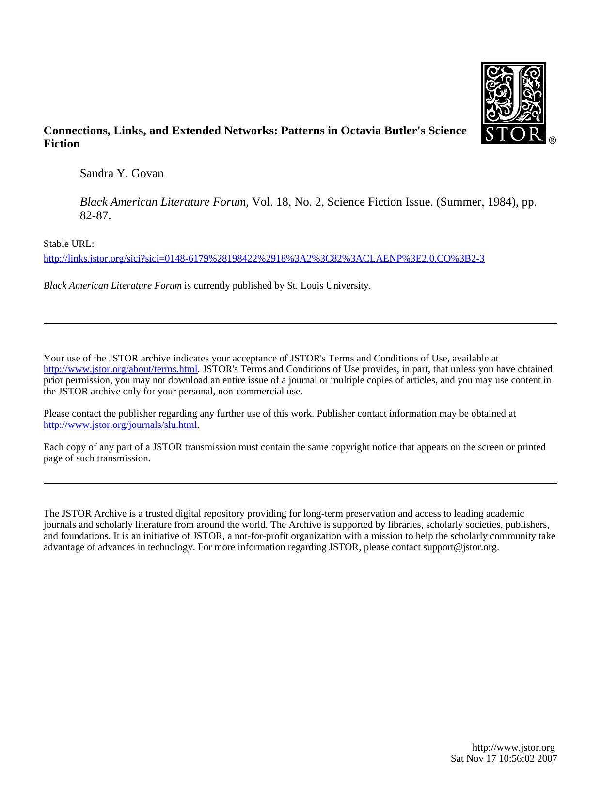 22. Connections, Links, and Extended Networks Patterns in Octavia Butler's Science by Unknown