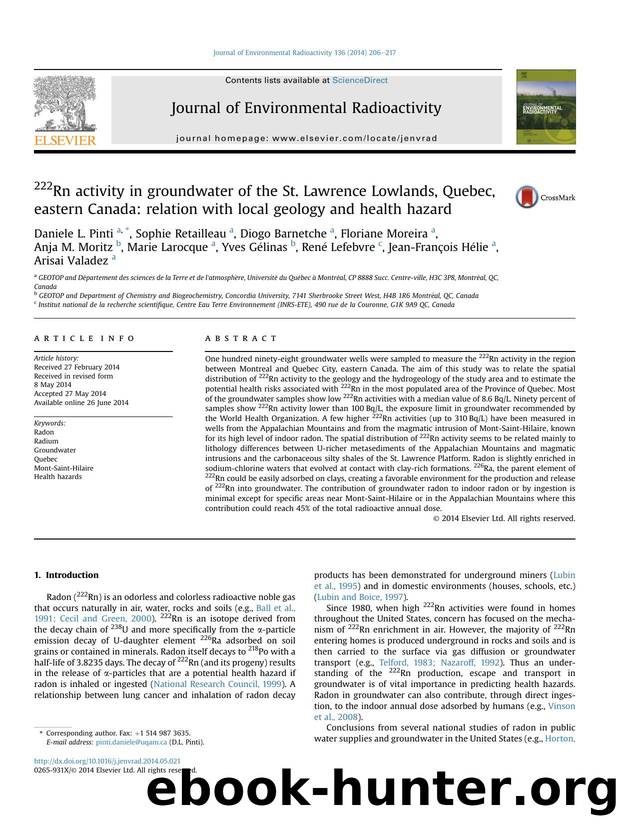 222Rn activity in groundwater of the St. Lawrence Lowlands, Quebec, eastern Canada: relation with local geology and health hazard by unknow