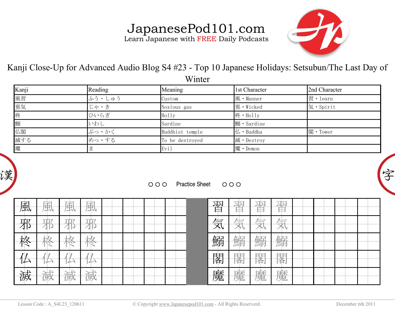 23. Top 10 Japanese Holidays Setsubun／The Last Day of Winter by Kanji Close-Up
