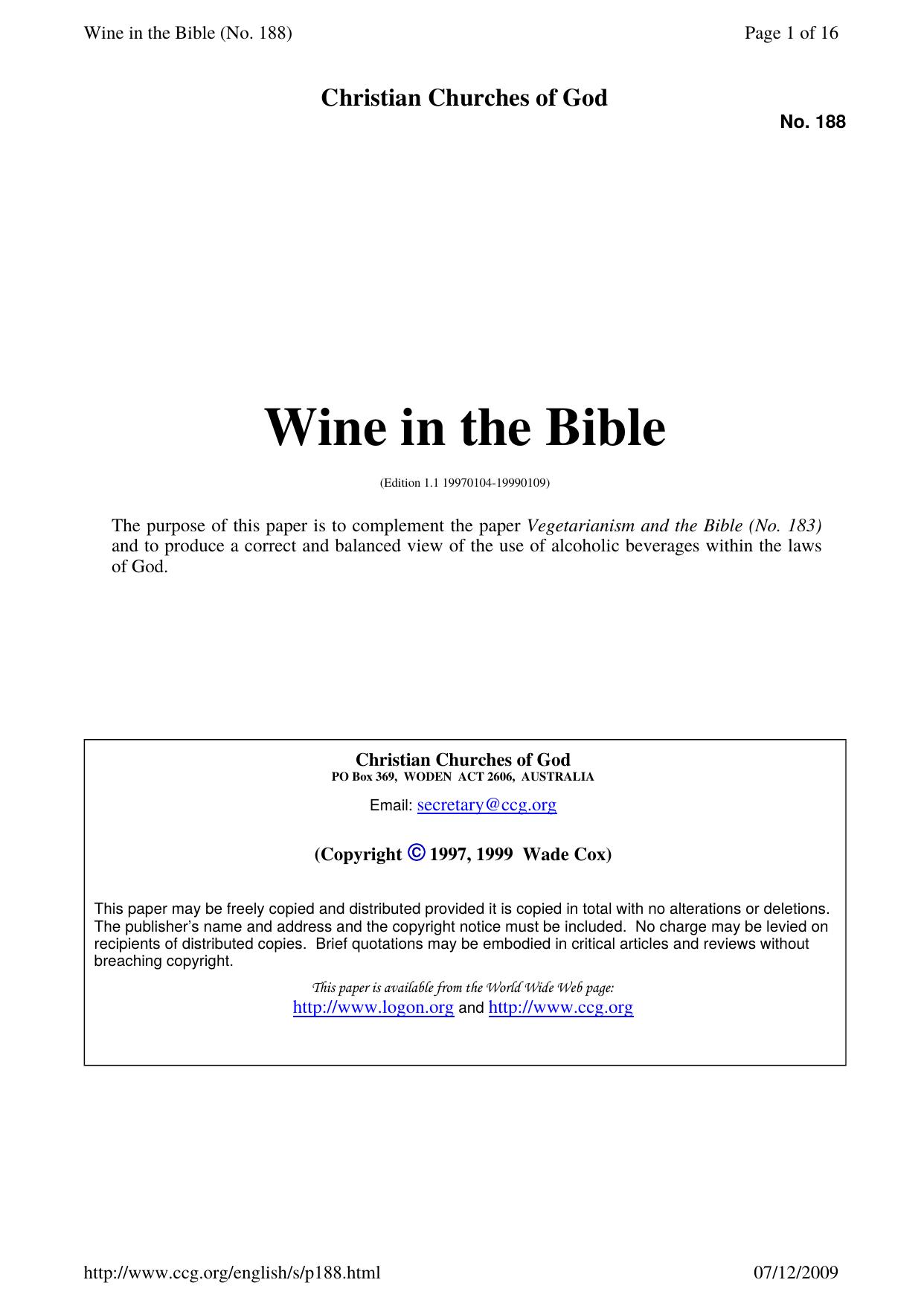 24- Wine in the Bible (Christian Churches of God) by Unknown