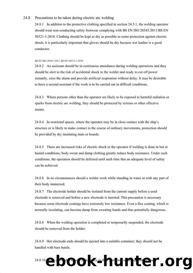24.8 - Precautions to be taken during electric arc welding by Redistributed by Regs4ships Ltd