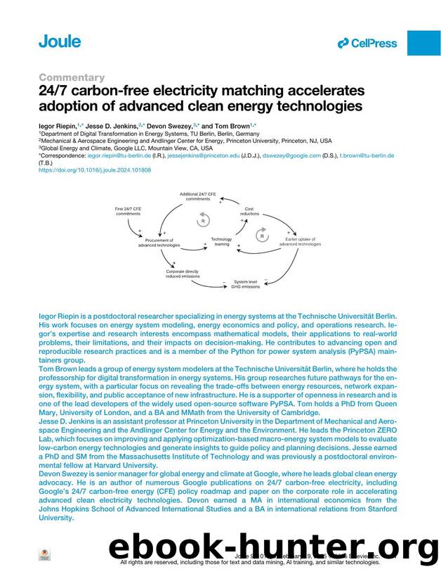 247 carbon-free electricity matching accelerates adoption of advanced clean energy technologies by Iegor Riepin & Jesse D. Jenkins & Devon Swezey & Tom Brown