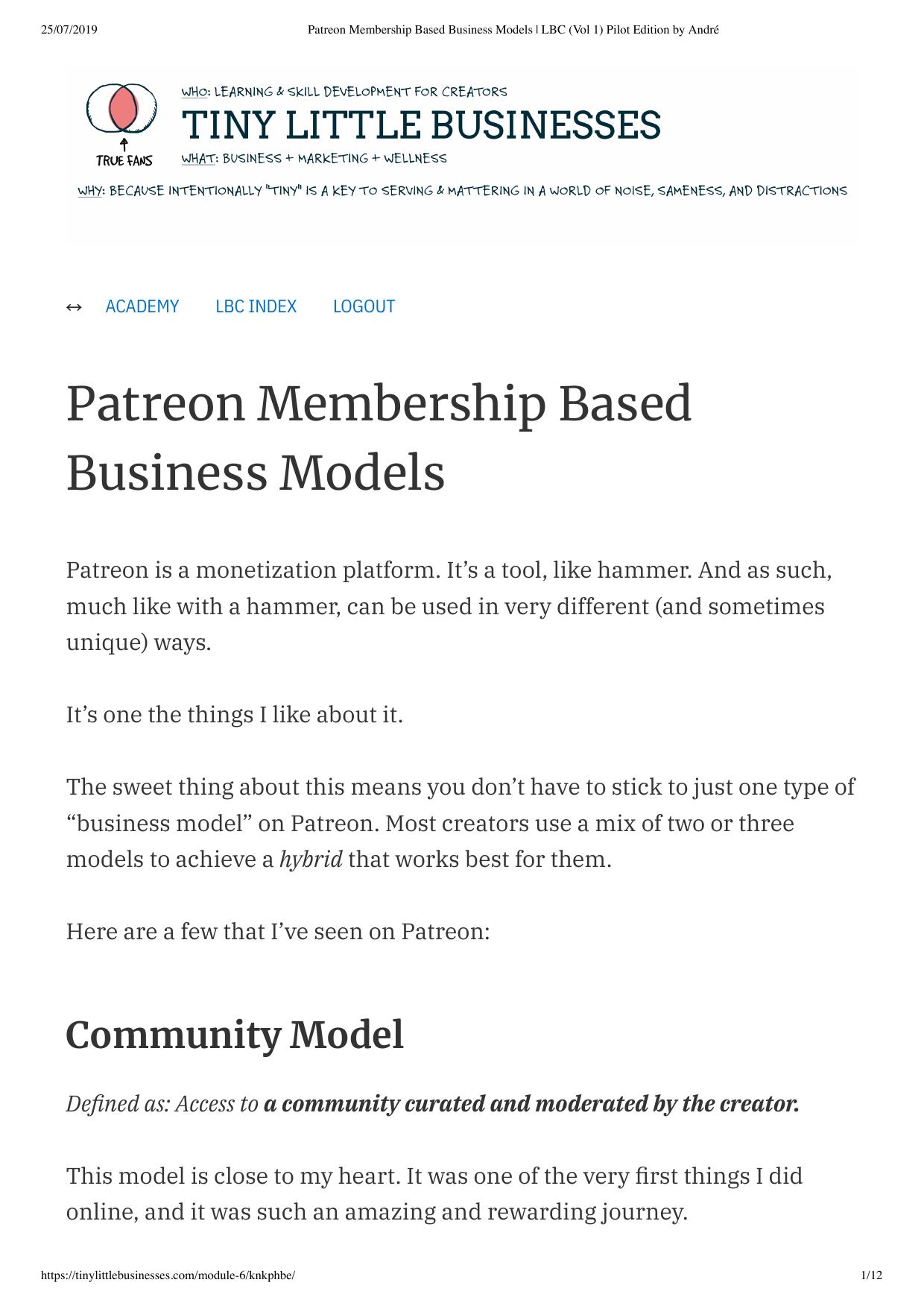 25. Patreon Membership Based Business Models LBC (Vol 1) Pilot Edition by André by Unknown