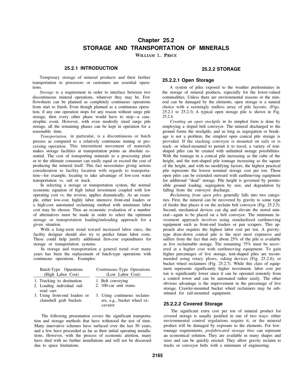 25.2 Storage and Transportation of Minerals by Society for Mining Metallurgy & Exploration Inc