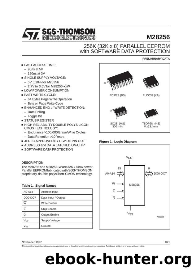 256K (32K X8) PARALLEL EEPROM WITH SOFTWARE DATA PROTECTION by SGS-THOMSON Microelectronics