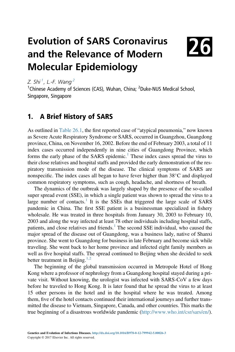 26 - Evolution of SARS Coronavirus and the Relevance of Modern Molecular Epidemiology by Z. Shi & L.-F. Wang