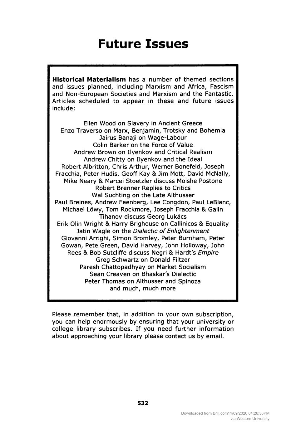 27. Editors Historical Materialism by Notice of future issues