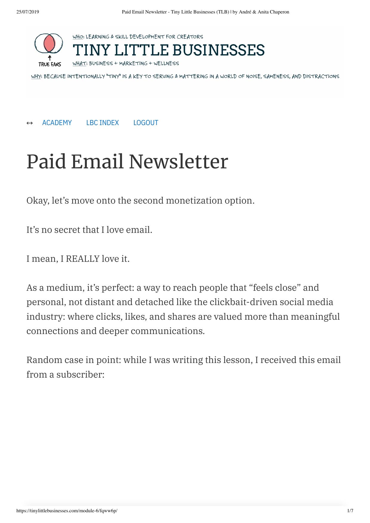 28. Paid Email Newsletter by Tiny Little Businesses (TLB) by André & Anita Chaperon