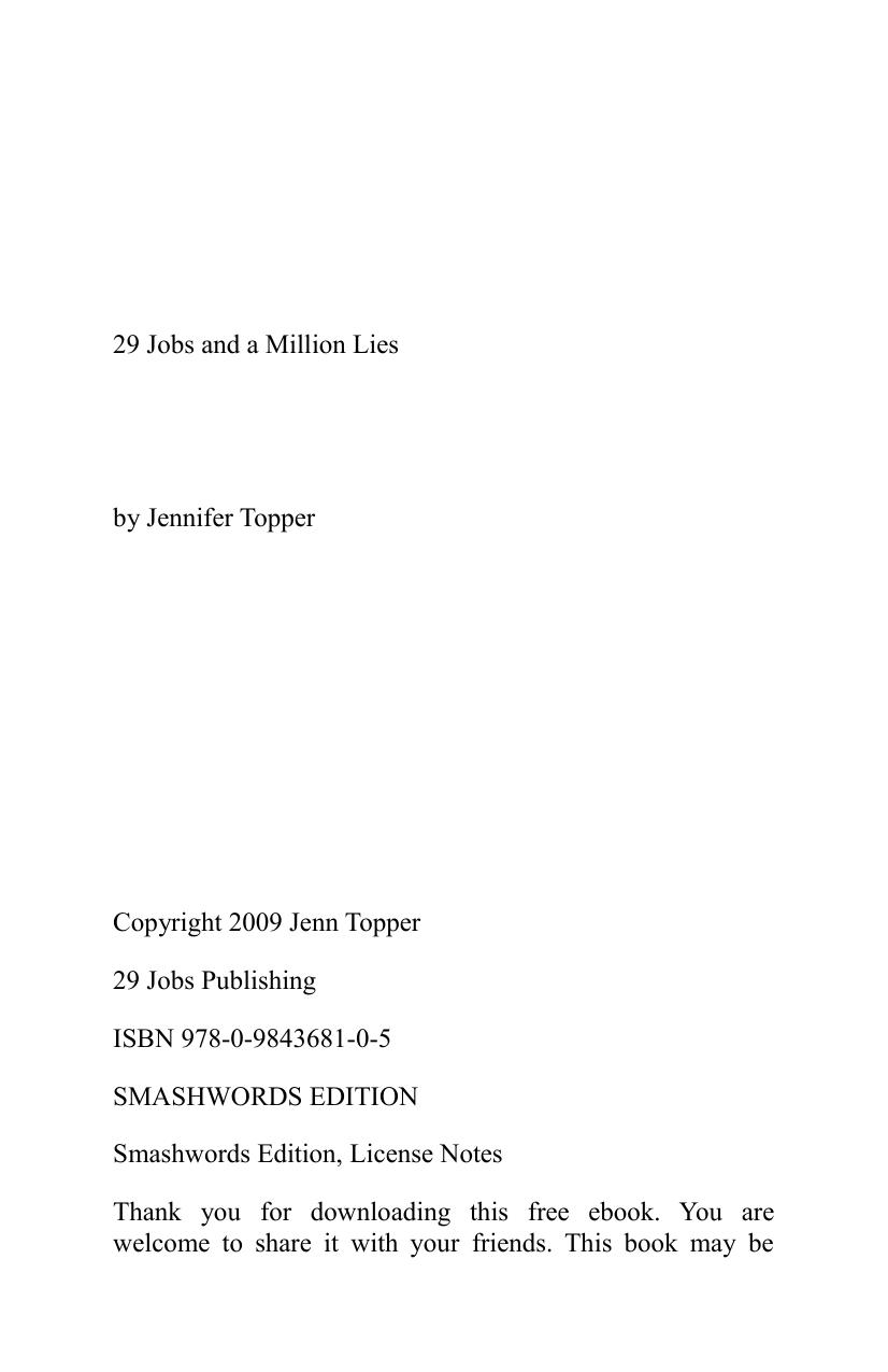 29 Jobs and a Million Lies by Jennifer Topper