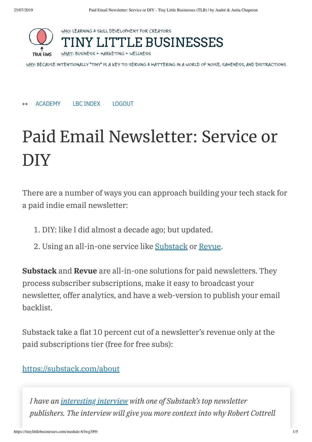 29. Paid Email Newsletter Service or DIY by Tiny Little Businesses (TLB) by André & Anita Chaperon