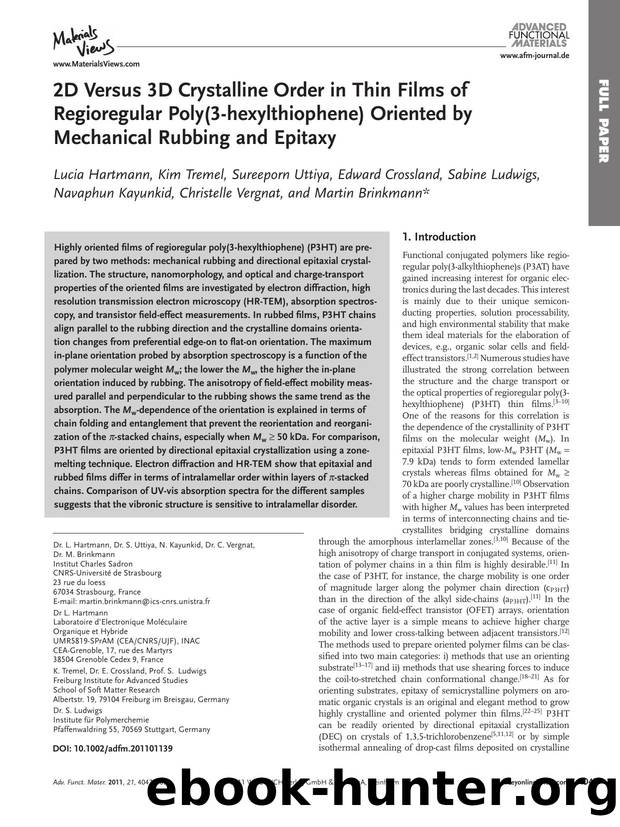 2D Versus 3D Crystalline Order in Thin Films of Regioregular Poly(3hexylthiophene) Oriented by Mechanical Rubbing and Epitaxy by wcu