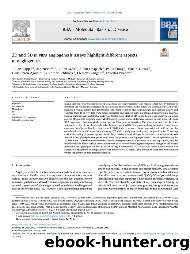 2D and 3D in vitro angiogenesis assays highlight different aspects of angiogenesis by unknow