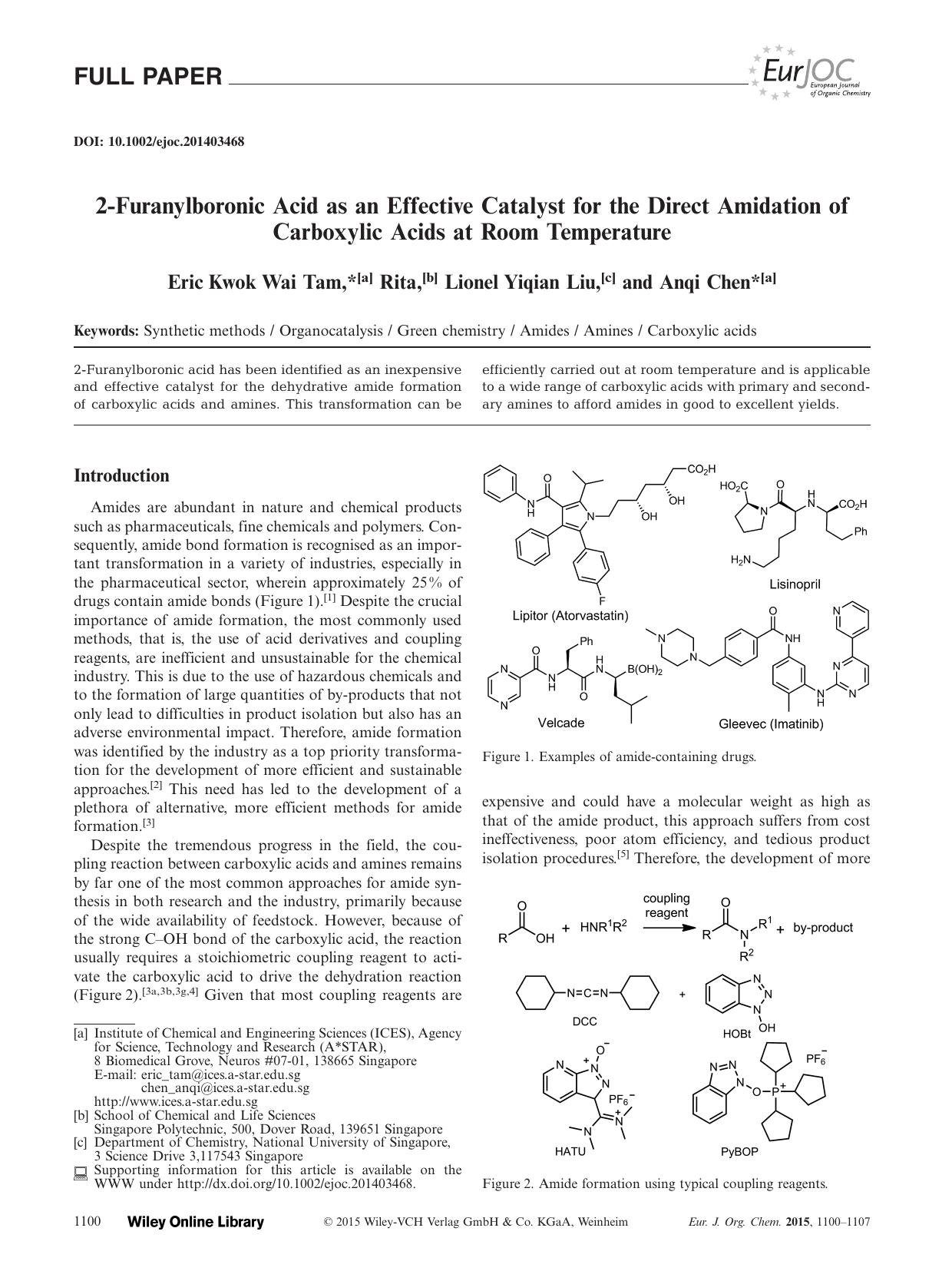 2Furanylboronic Acid as an Effective Catalyst for the Direct Amidation of Carboxylic Acids at Room Temperature by Unknown
