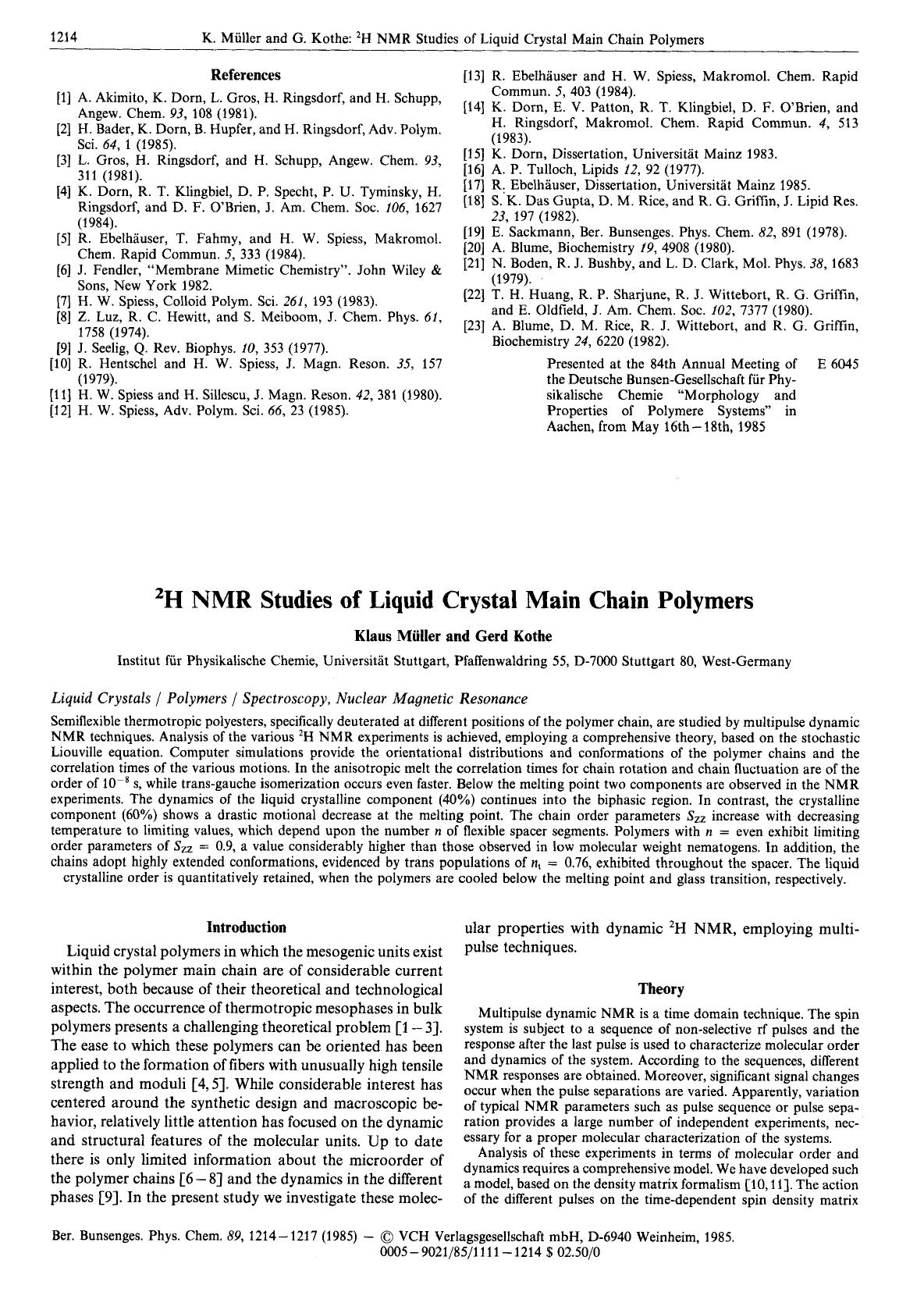 2H NMR Studies of Liquid Crystal Main Chain Polymers by Unknown