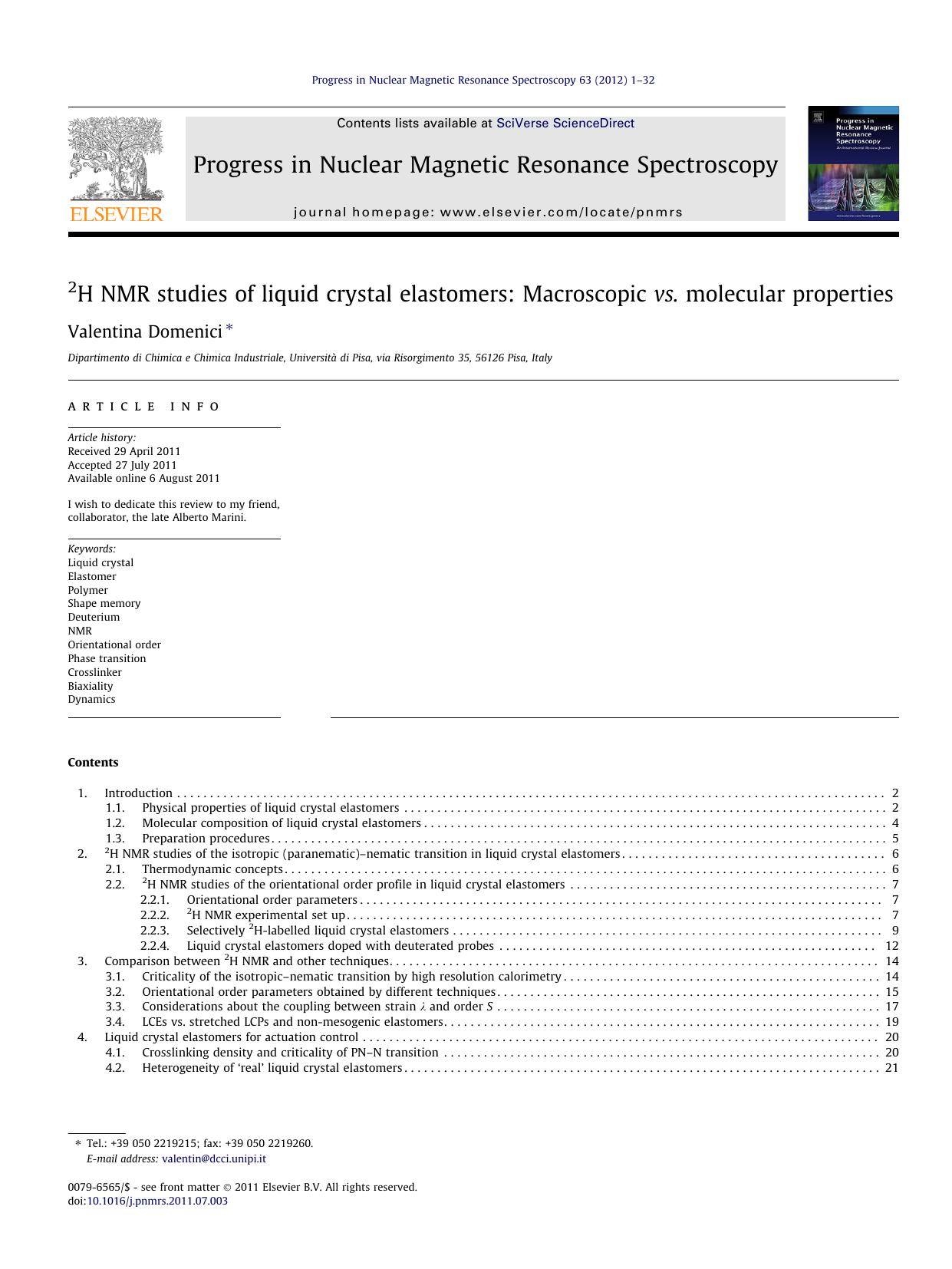 2H NMR studies of liquid crystal elastomers: Macroscopic vs. molecular properties by Valentina Domenici