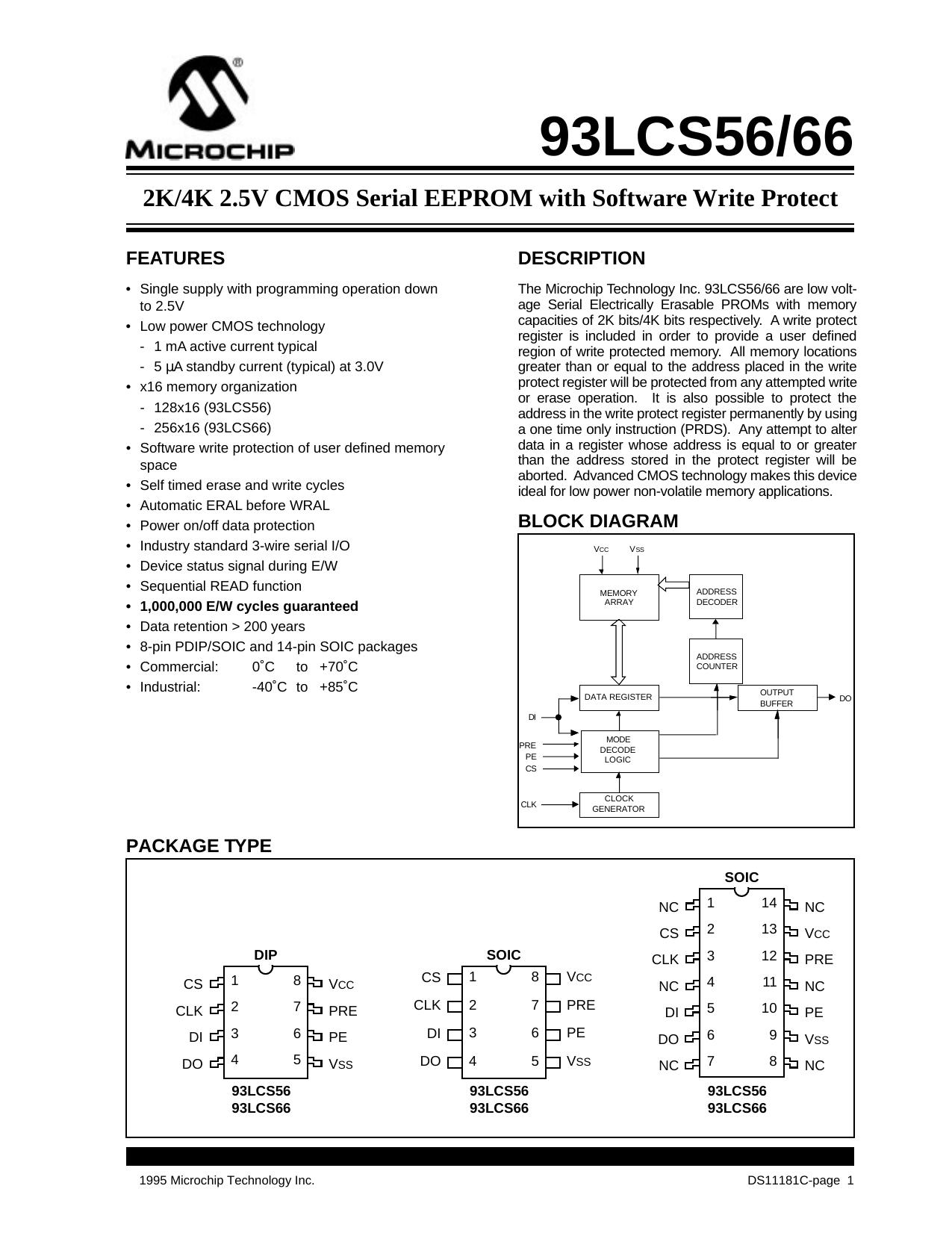 2K4K 2.5V CMOS Serial EEPROM with Software Write Protect by Microchip Technology Inc