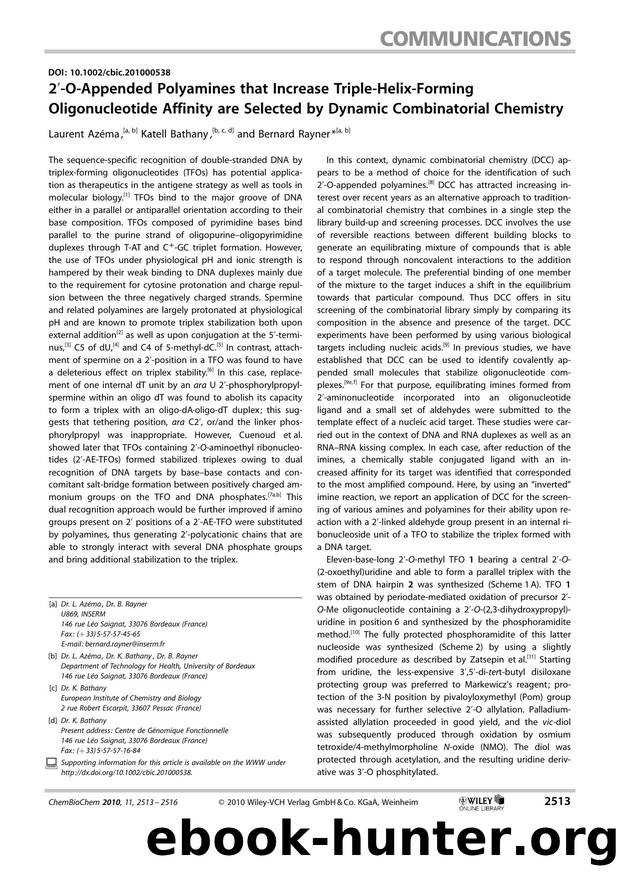 2OAppended Polyamines that Increase TripleHelixForming Oligonucleotide Affinity are Selected by Dynamic Combinatorial Chemistry by Unknown
