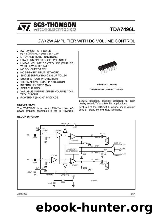 2W+2W AMPLIFIER WITH DC VOLUME CONTROL by SGS-THOMSON Microelectronics
