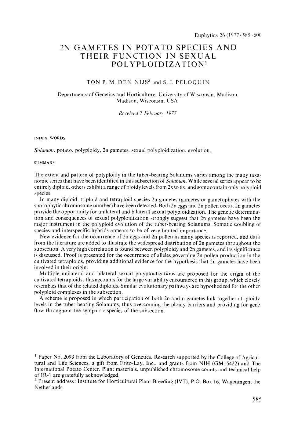 2n gametes in potato species and their function in sexual polyploidization by Unknown